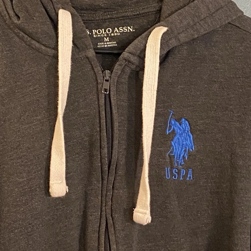 US POLO‎ ASSOCIATION USPA Medium Mens Gray Fleece Jacket Sweatshirt Zip Big Pony